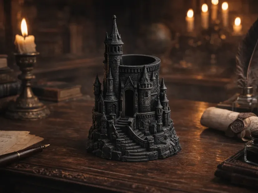 Castle tower pen holder